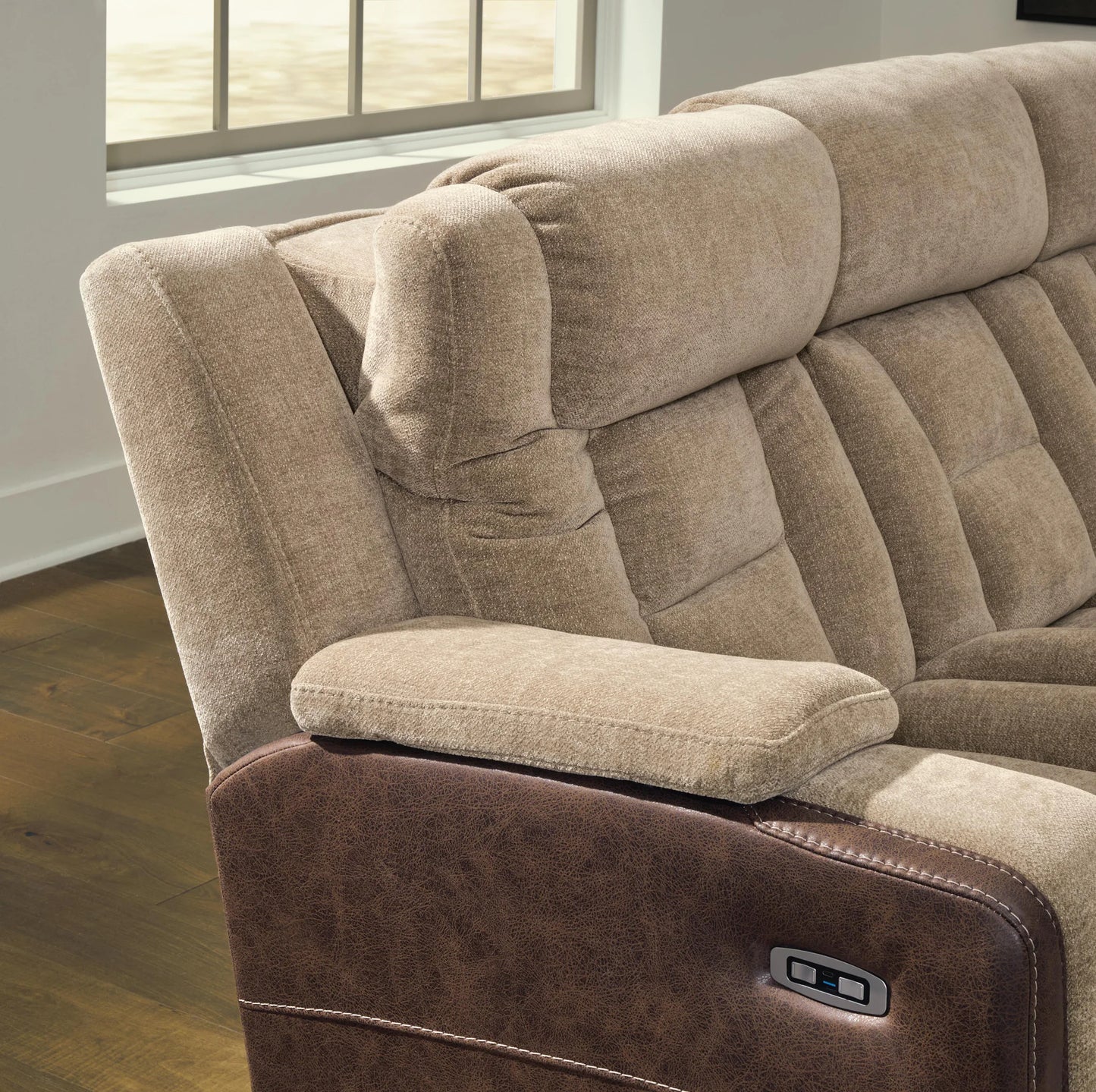 Mixed Motion - Power Reclining Loveseat With Console / Adjustable Headrest - Brownstone
