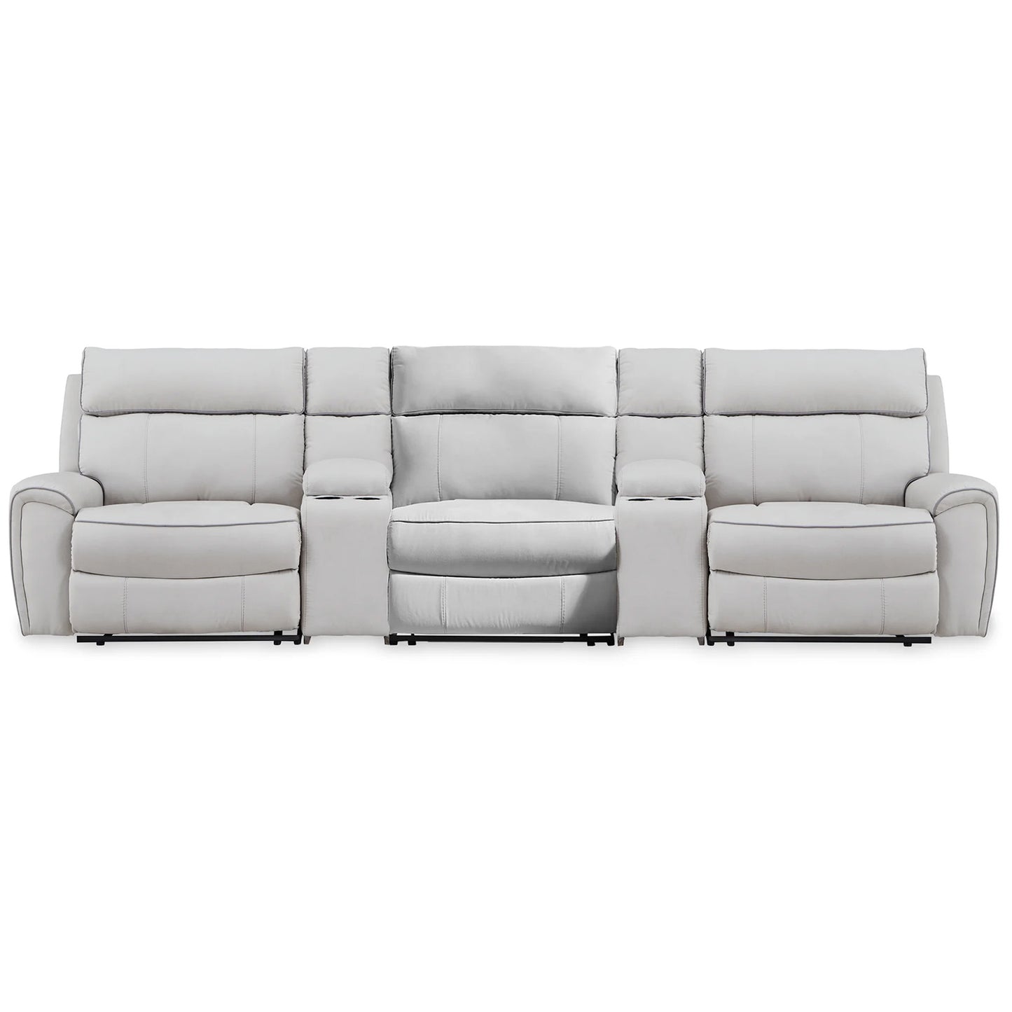 Social Pointe - 5-Piece Power Reclining Sectional With Storage Consoles And Power Armless Recliner - Pearl / Ash