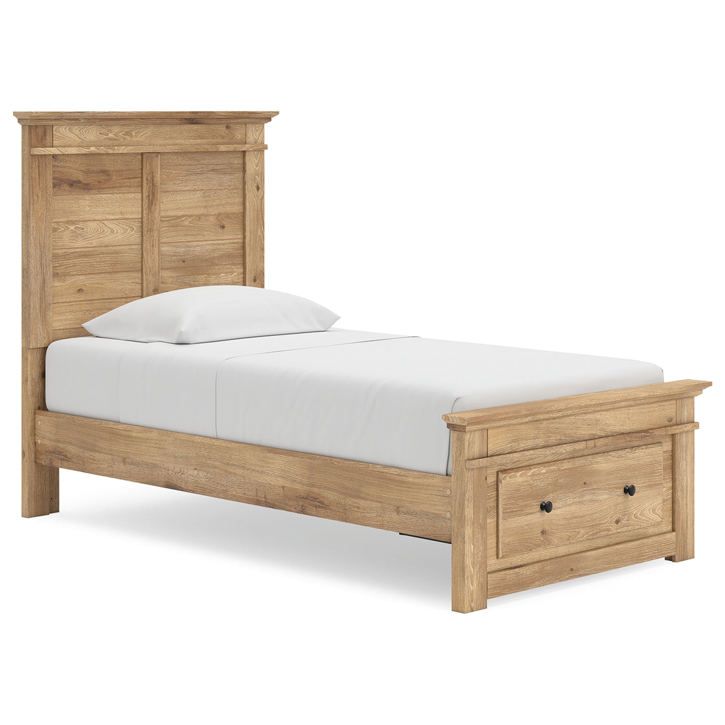 Makidern - Twin Panel Storage Bed With Storage Footboard - Tan