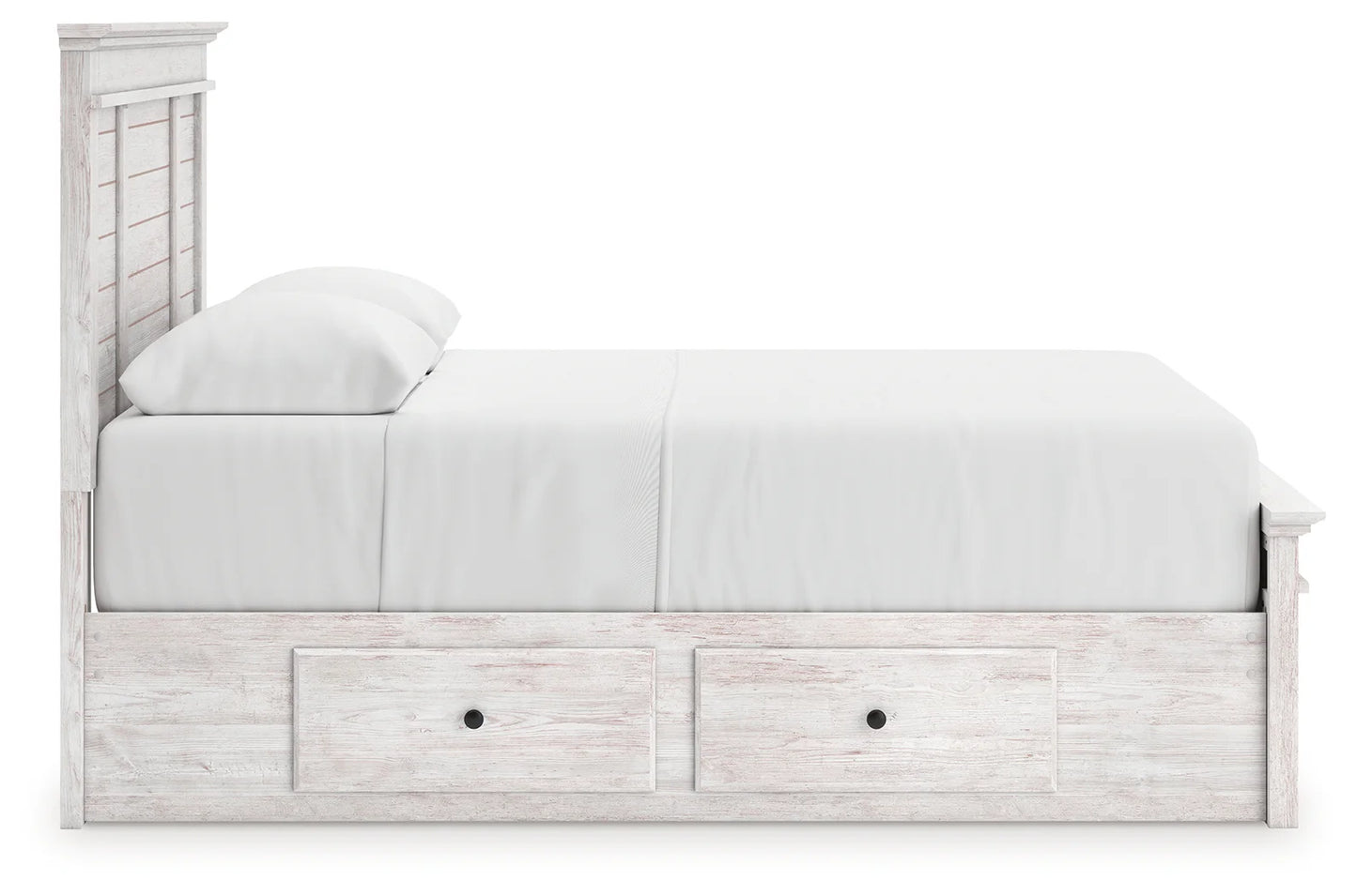 Makidern - Queen Panel Storage Bed With 2 Under Bed Storage Units - Whitewash