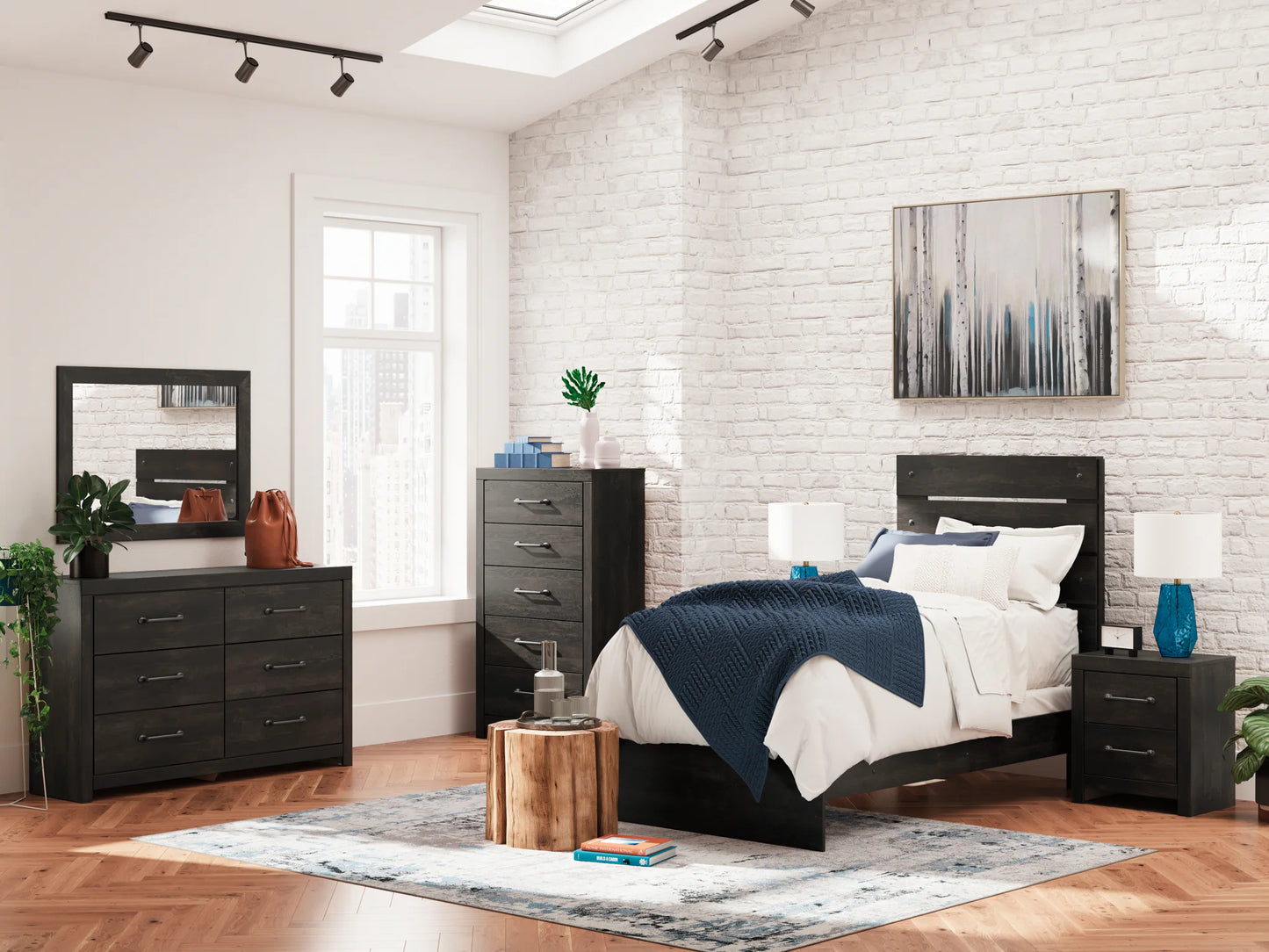Hollivern - Dark Gray - Twin Panel Bed