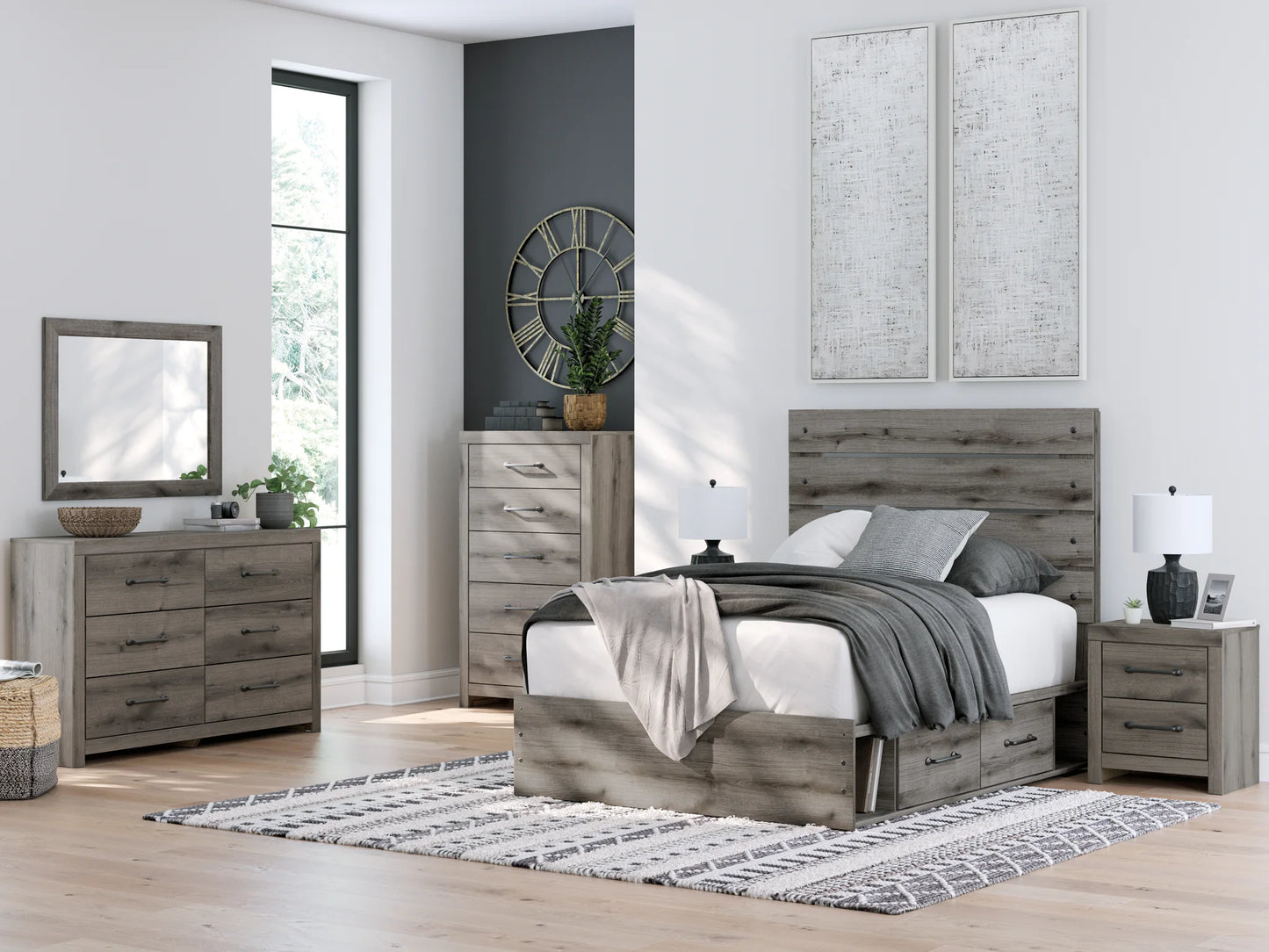 Graystorm - Full Panel Bed With Storage - Brown Gray