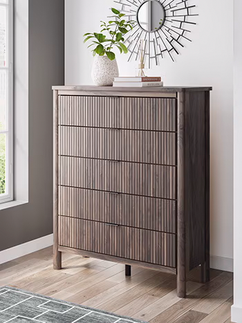 Pamytta - Brown - Five Drawer Wide Chest