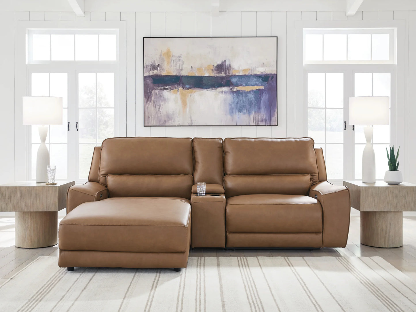 DeepWakes - 3-Piece Power Reclining Sectional With LAF Press Back Power Chaise - Caramel