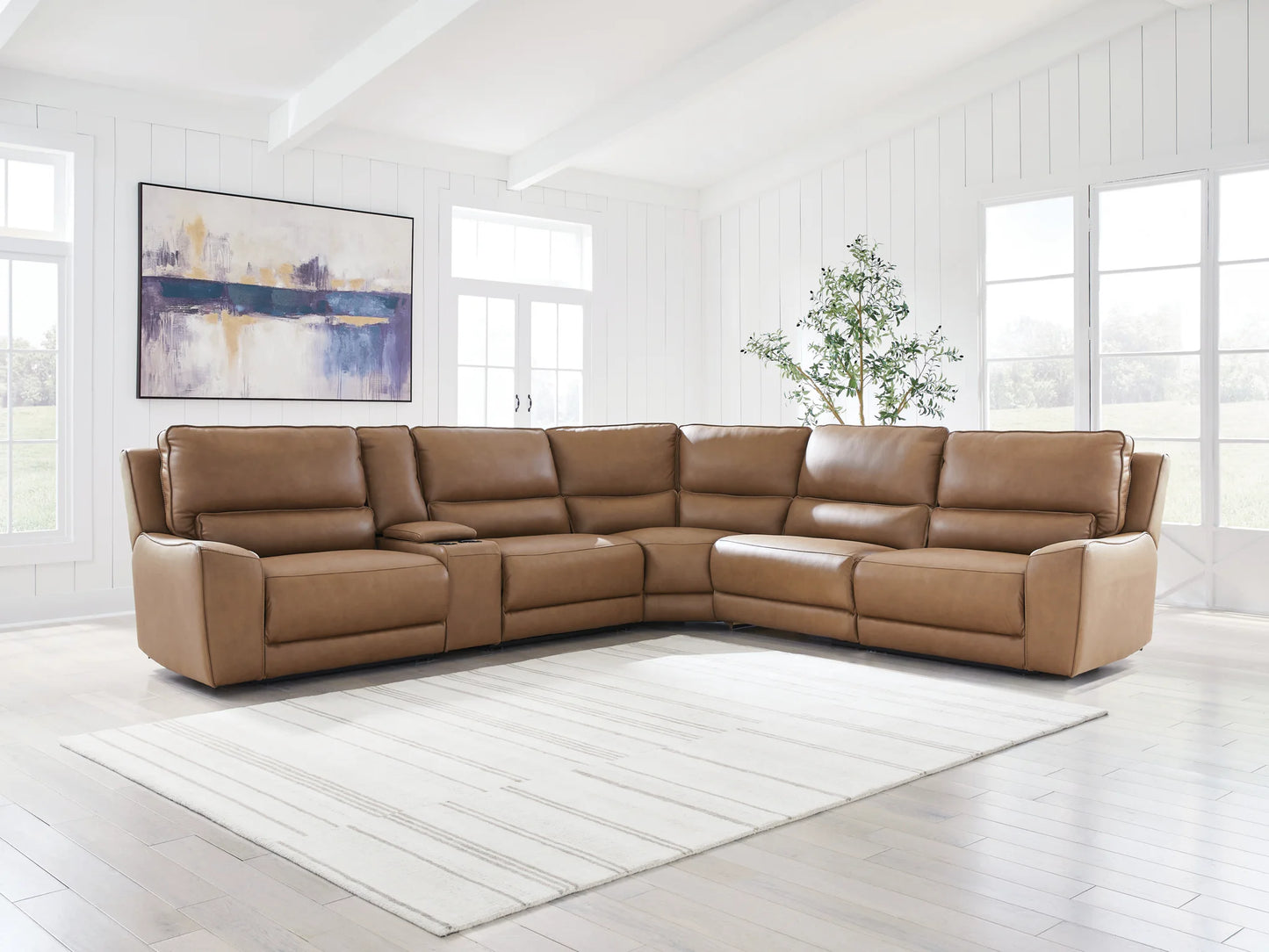 DeepWakes - 6-Piece Power Reclining Sectional With Storage Console - Caramel