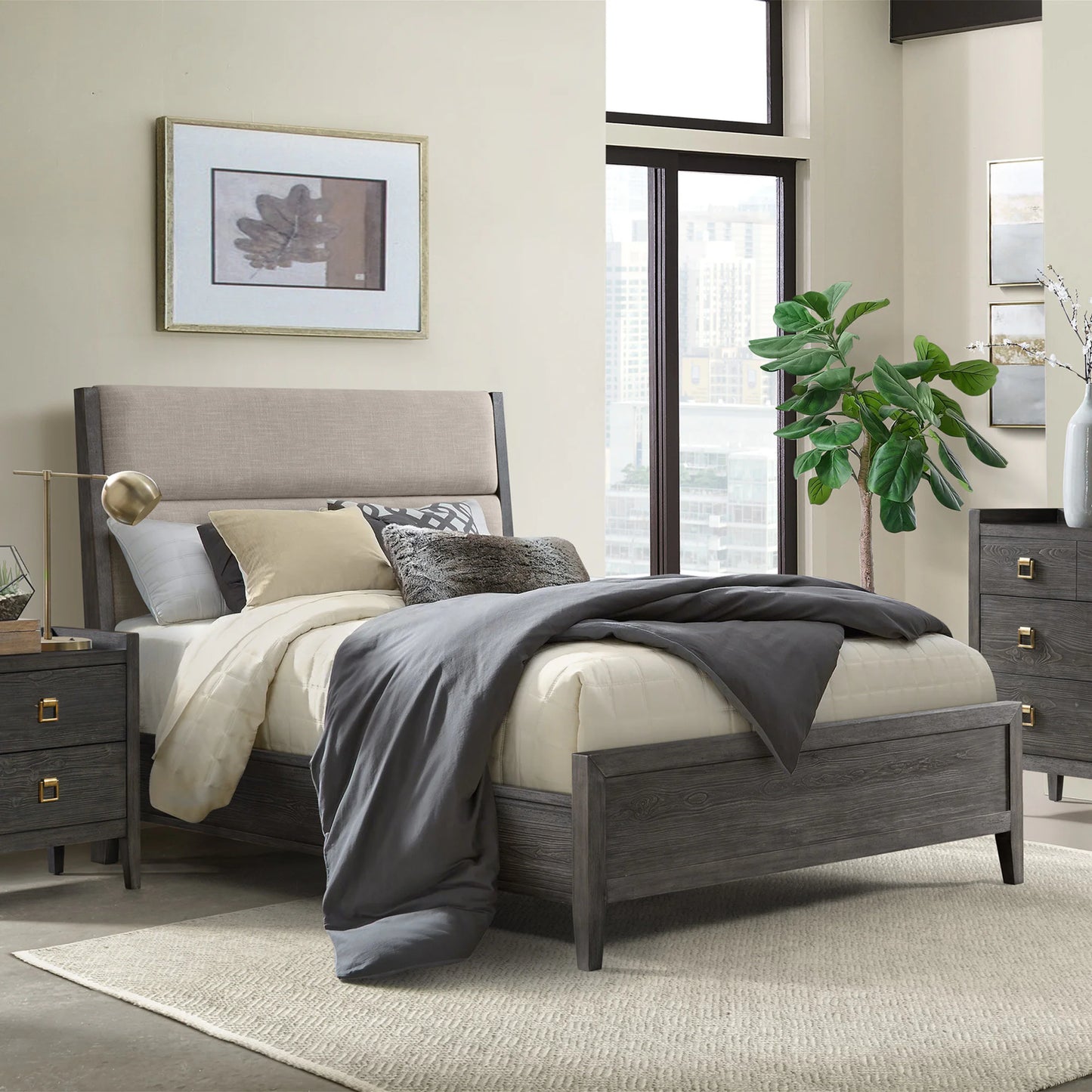 Portia - Queen Upholstered Bed - Brushed Brindle