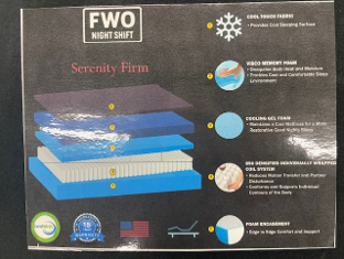 FWO Night Shift Mattress Specs – Serenity (Firm) - Hybrid