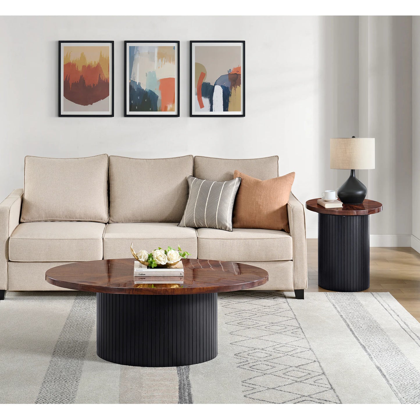 Rosemond - Round End Table With Top And Base - Cherry And Black