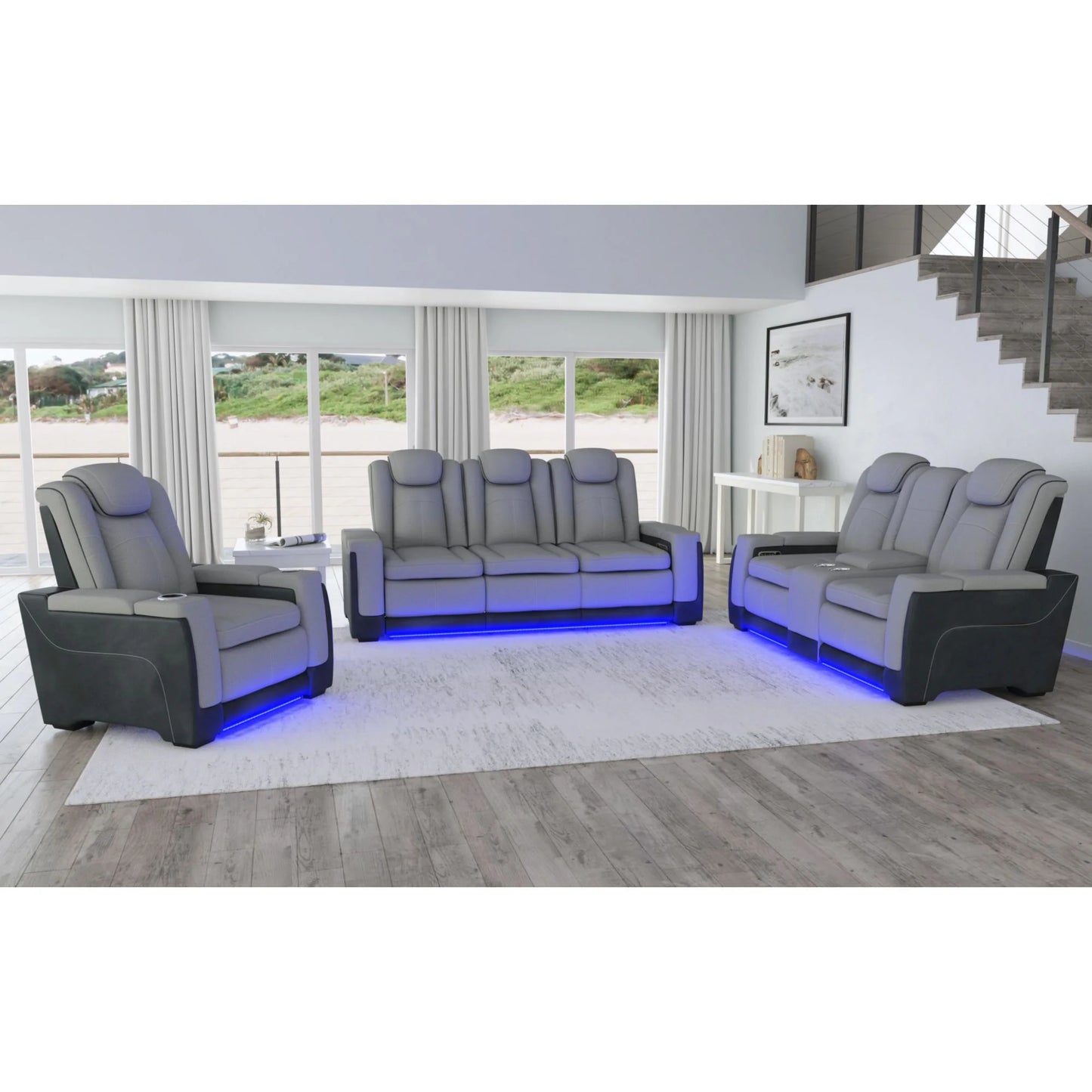 Lantana - Power Motion Sofa With Power Headrest, LED, DDT, Reading Light And Pws - Rocky Cement / Charcoal