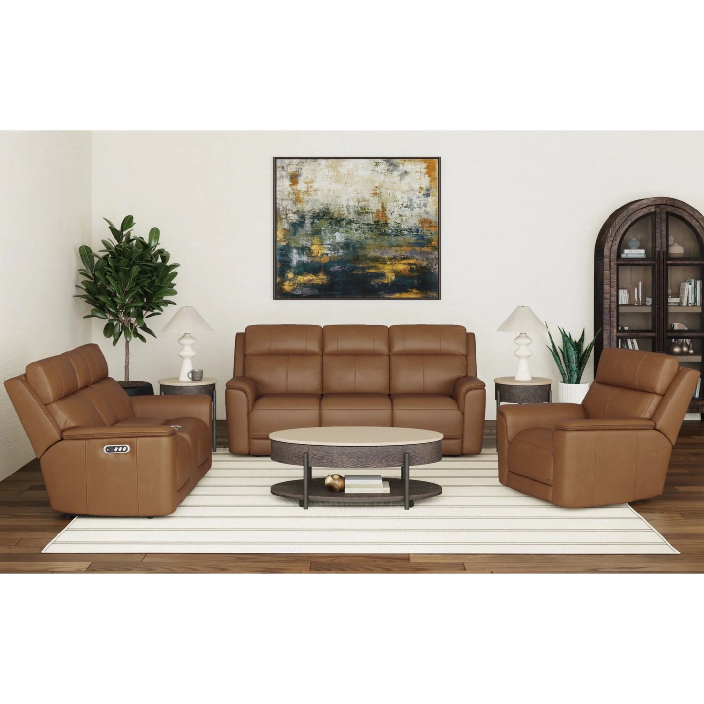 Mustang - Power Motion Loveseat With Console, Power Headrest And Lumbar - Butternut