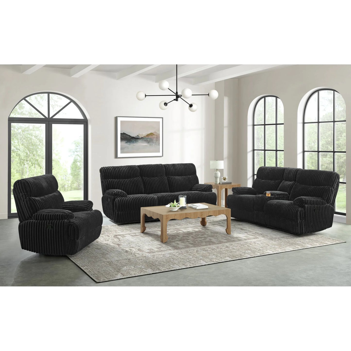 Admiral - 3 Piece Living Room Set (Sofa, Loveseat & Recliner) - Black
