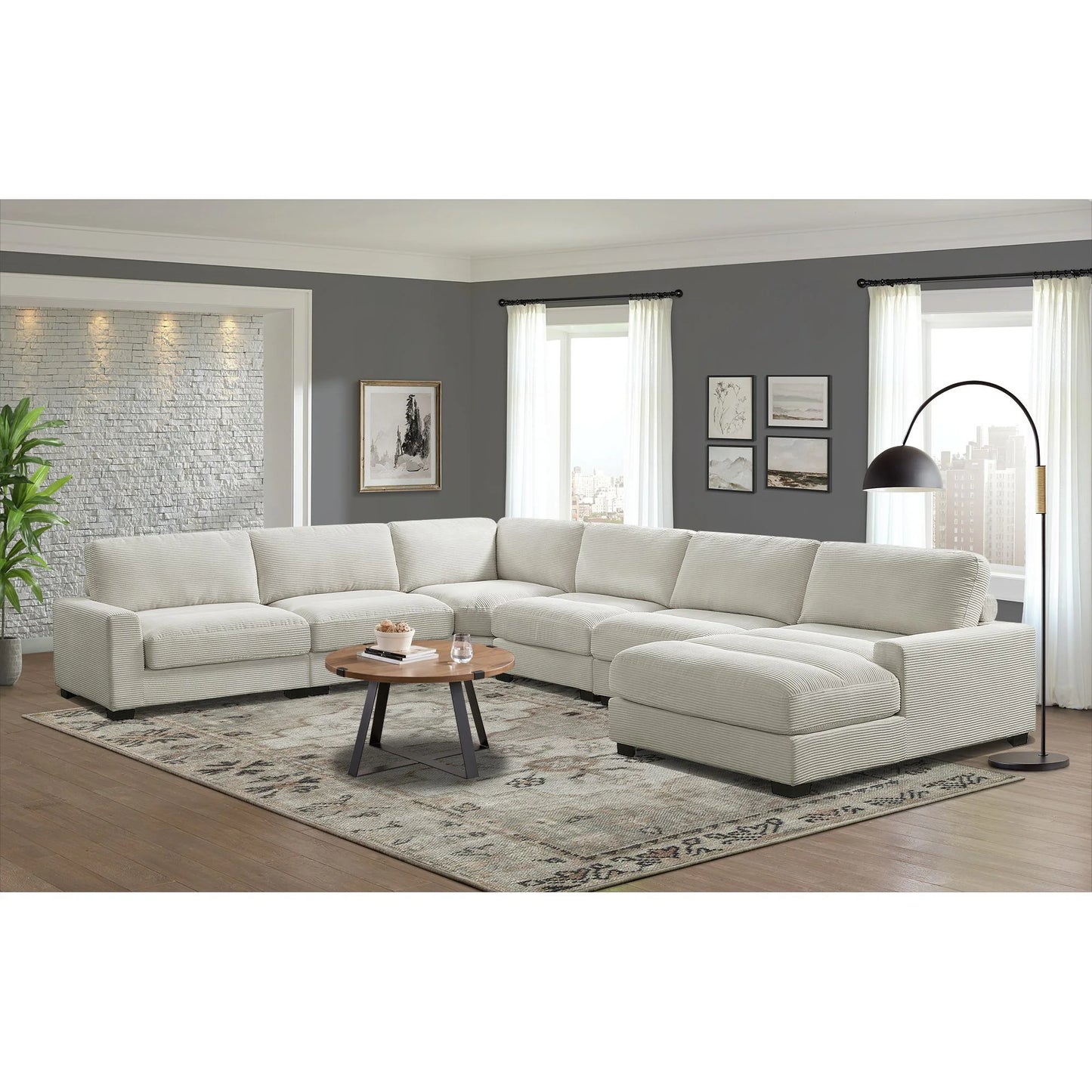 Arizona - Modular 6 Piece Sectional Set With LHF Chaise - Steno Beige