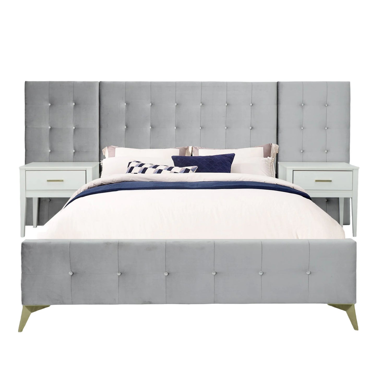 Emma - Queen Bed - Silver Gray With 2 End Tables