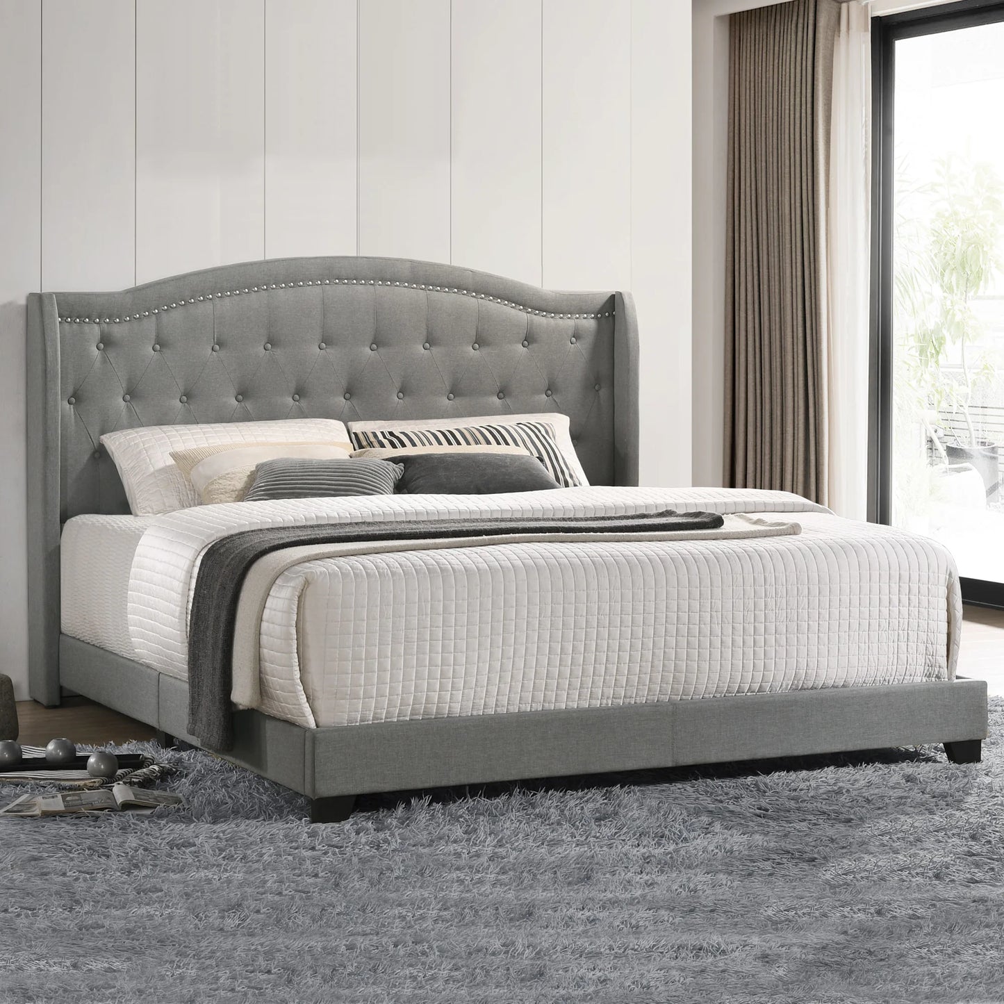 Rhyan - Upholstered King Bed - Smoke Finish