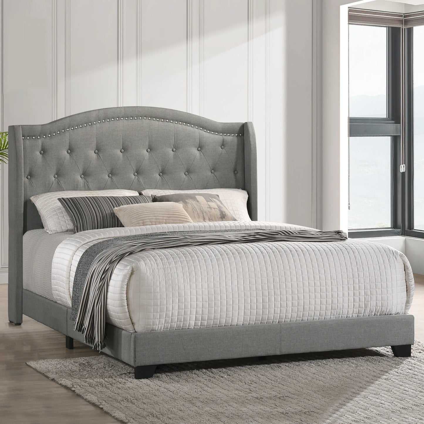 Rhyan - Upholstered Queen Bed - Smoke Finish