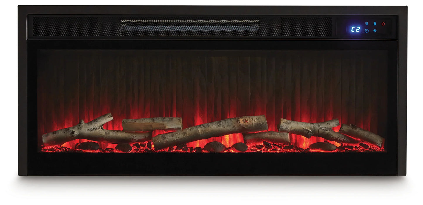 Entertainment Accessories - Black - Fireplace Insert With Faux Birch Log Set