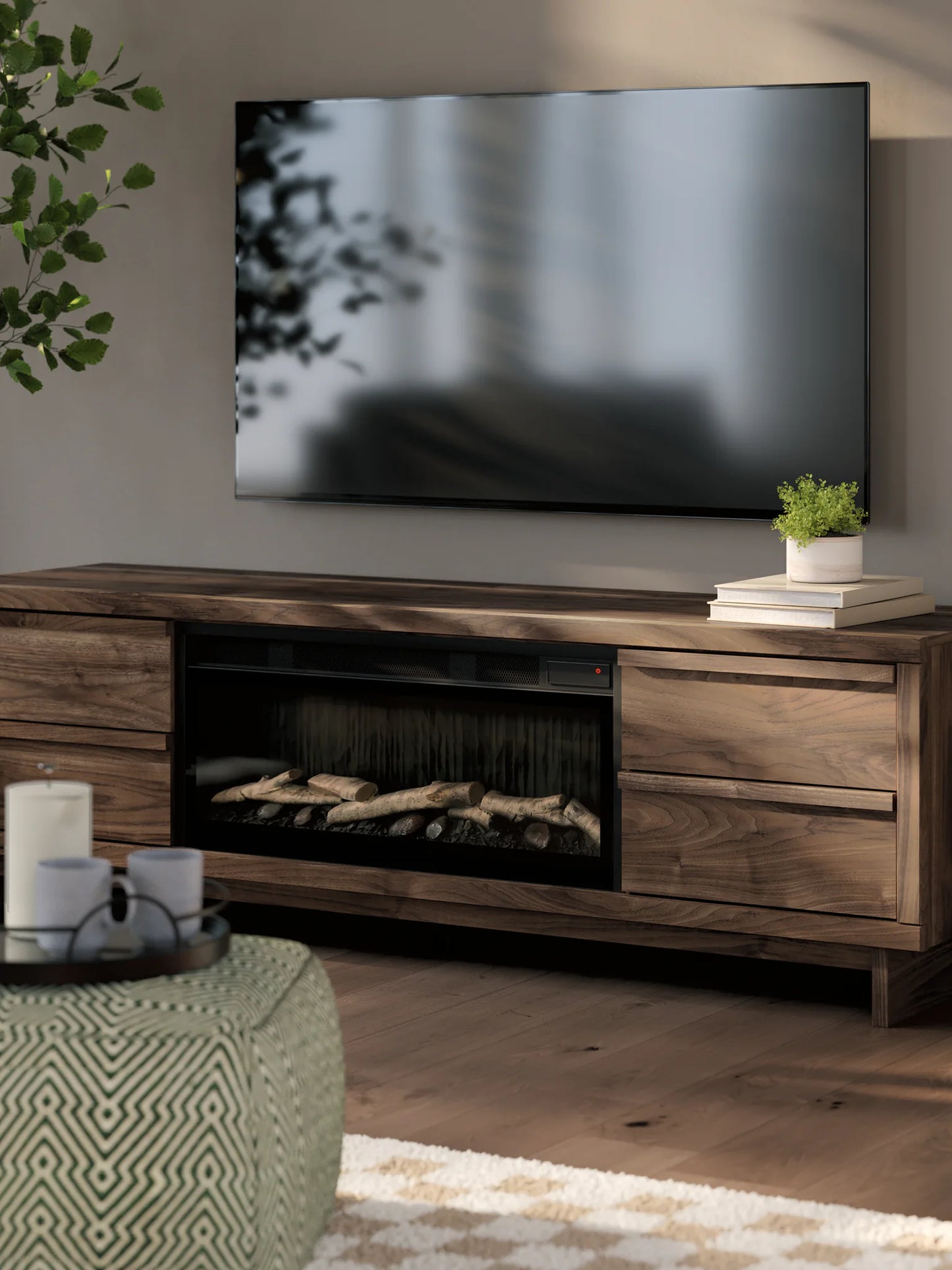 Zadilyn - Brown - 72" TV Stand With Electric Fireplace