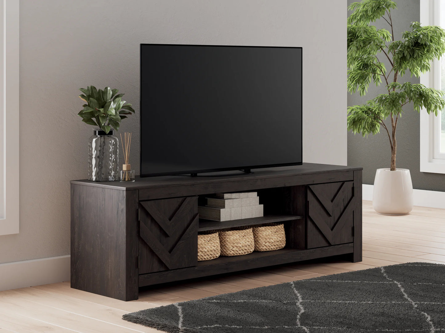 Cayboni - Black - LG TV Stand With Fireplace Option