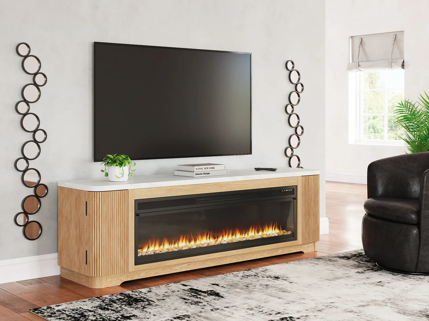 Camdill - Light Brown - 80" TV Stand With Electric Fireplace