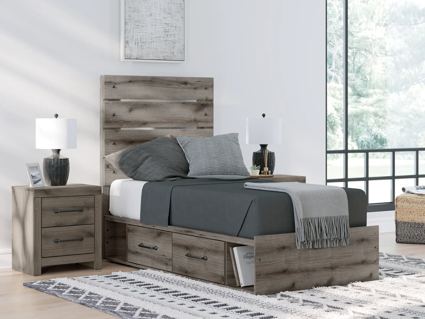 Graystorm - Twin Panel Bed With Storage - Brown Gray