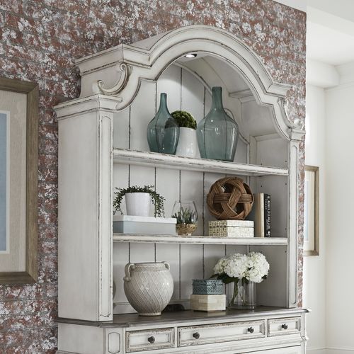 Magnolia Manor - Credenza & Hutch - White - 86" Height