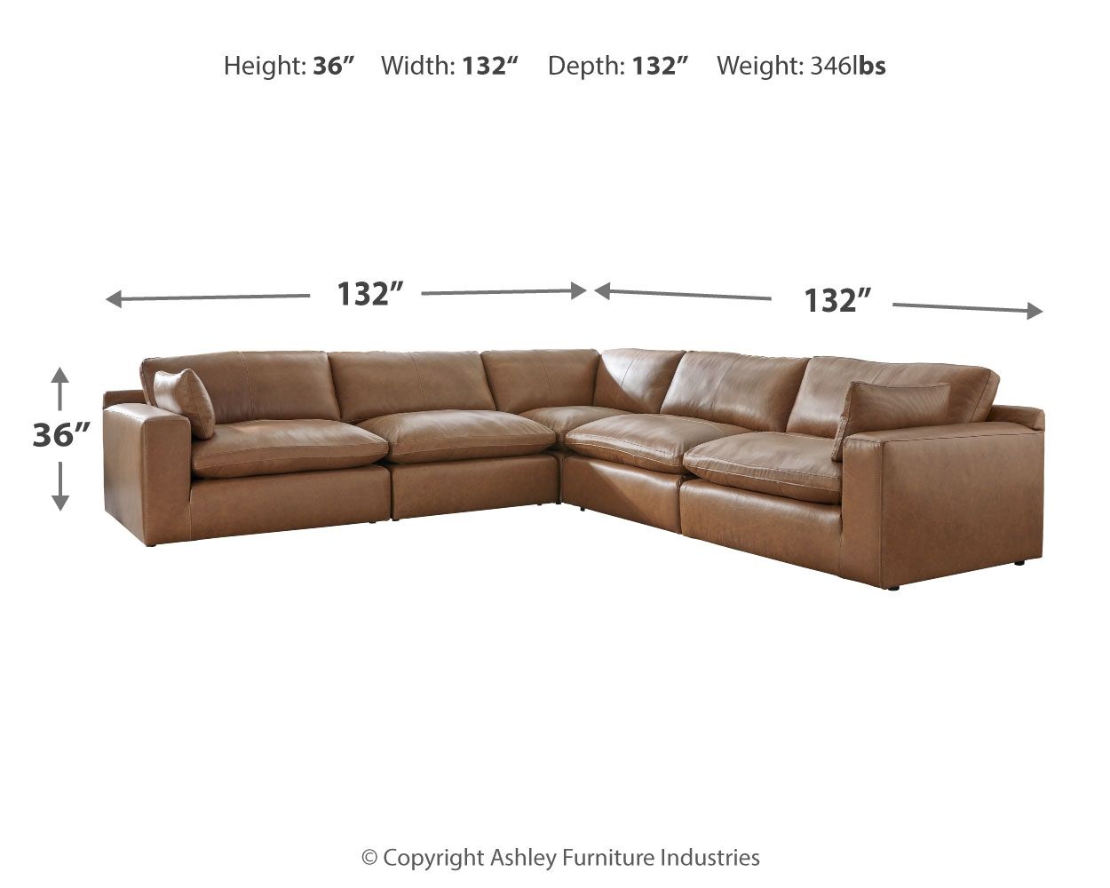 Emilia - Caramel - 5-Piece Sectional