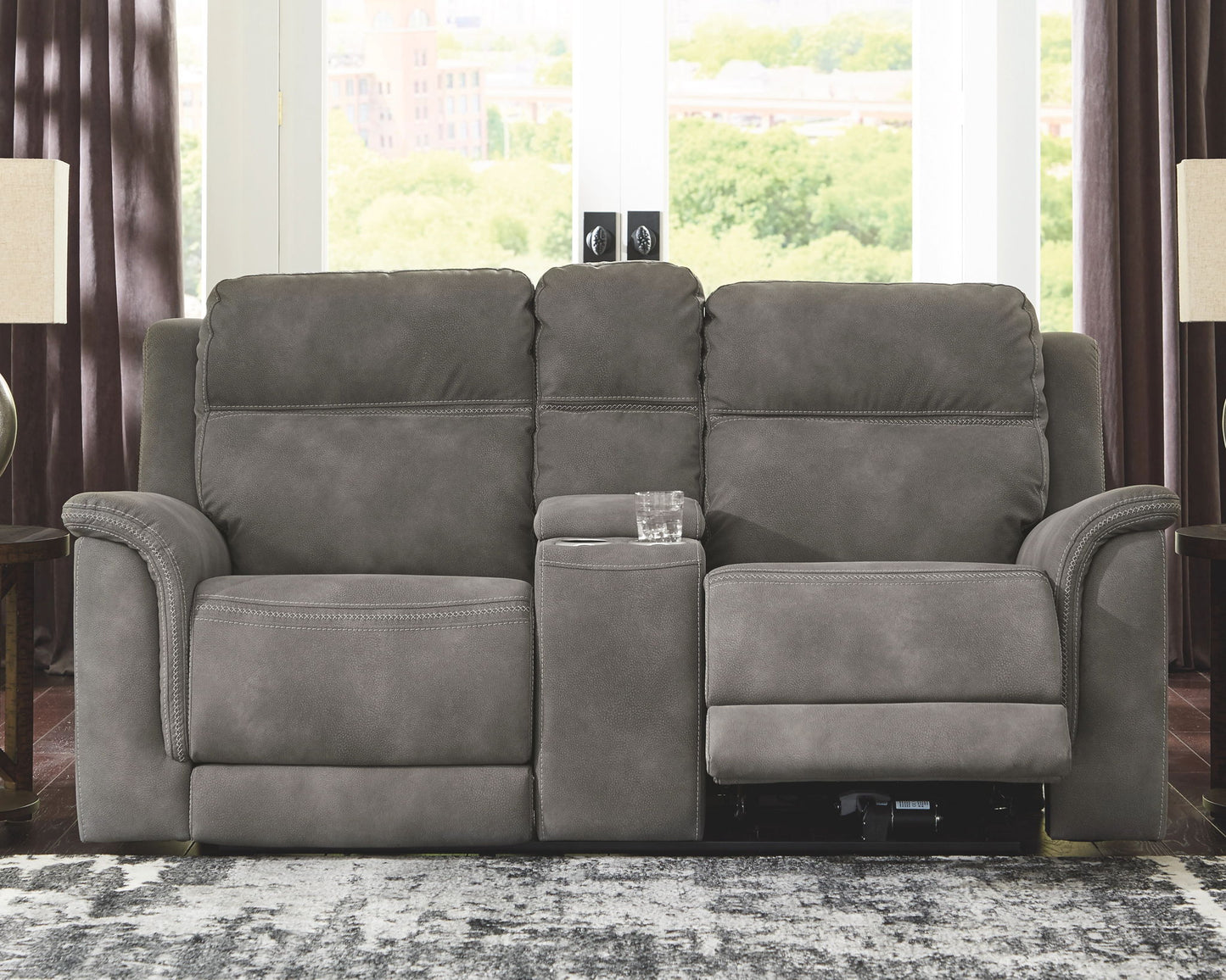 Next-gen - Slate - Power Reclining Loveseat With Console/Adj Hdrst