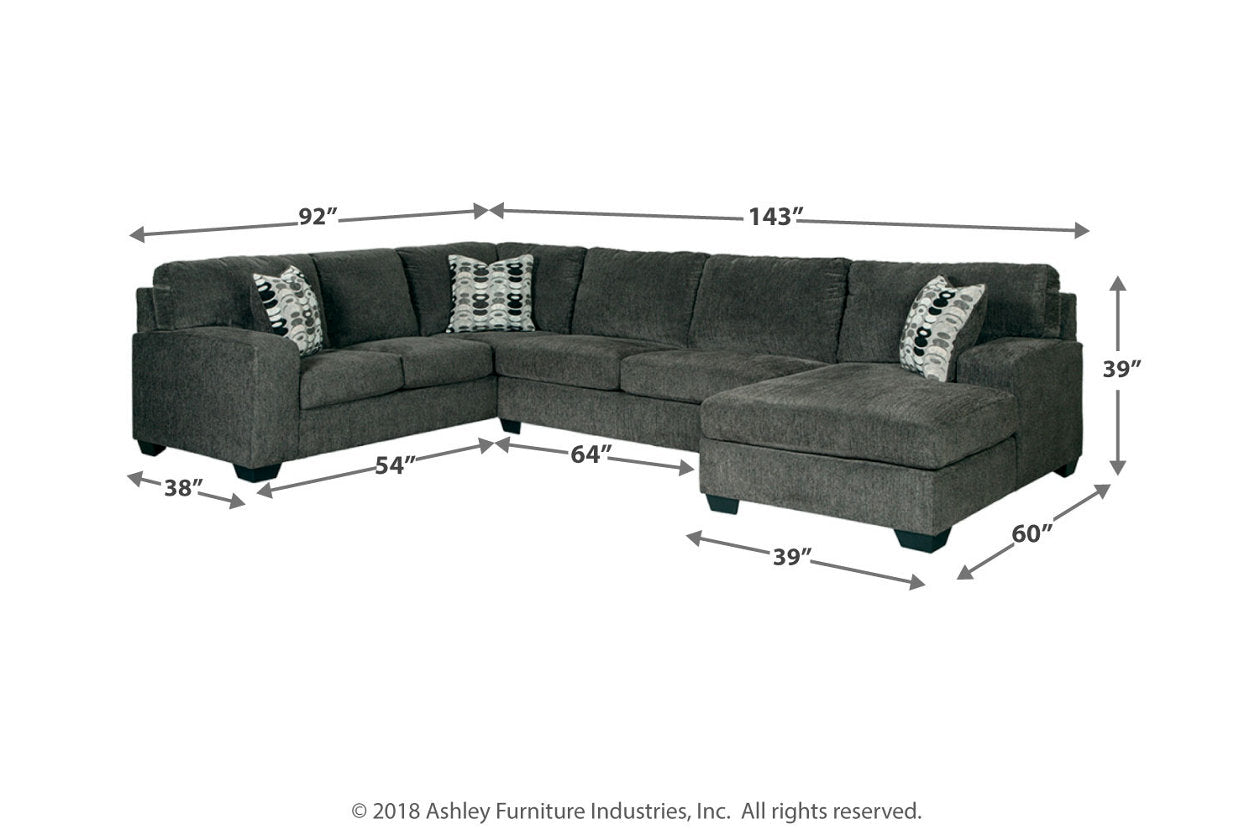 Ballinasloe - Smoke - Right Arm Facing Corner Chaise 3 Pc Sectional
