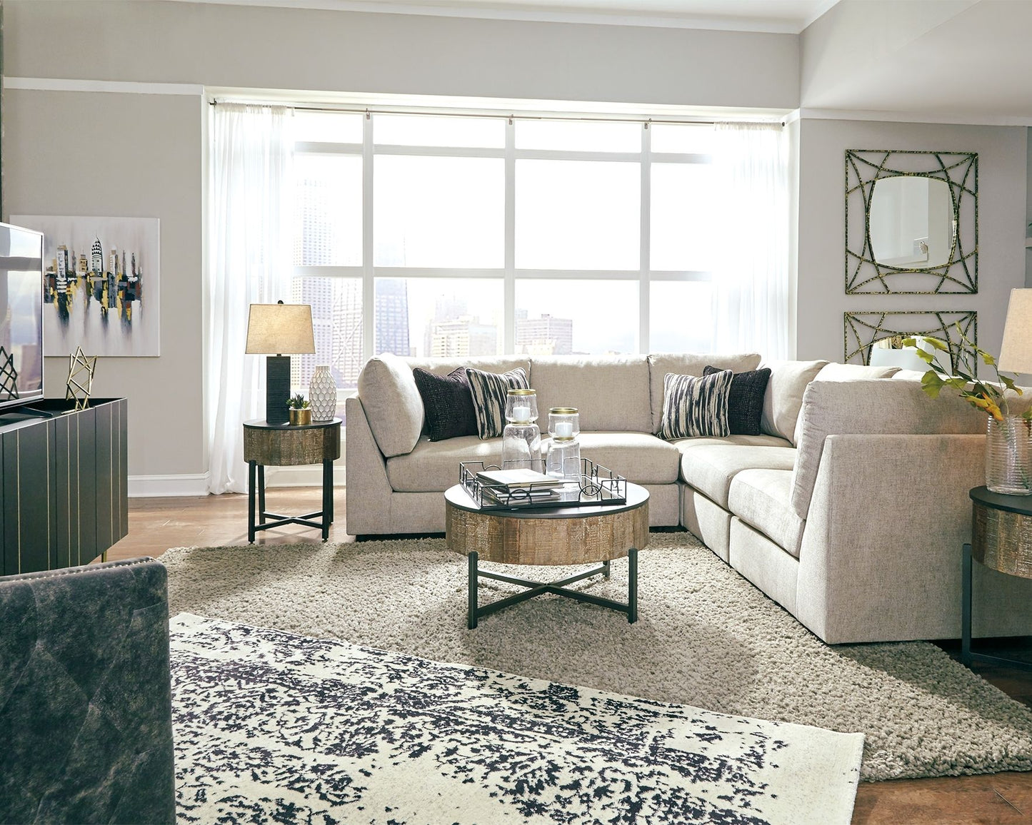 Kellway - Bisque - Armless Chairs Corner 5 Pc Sectional