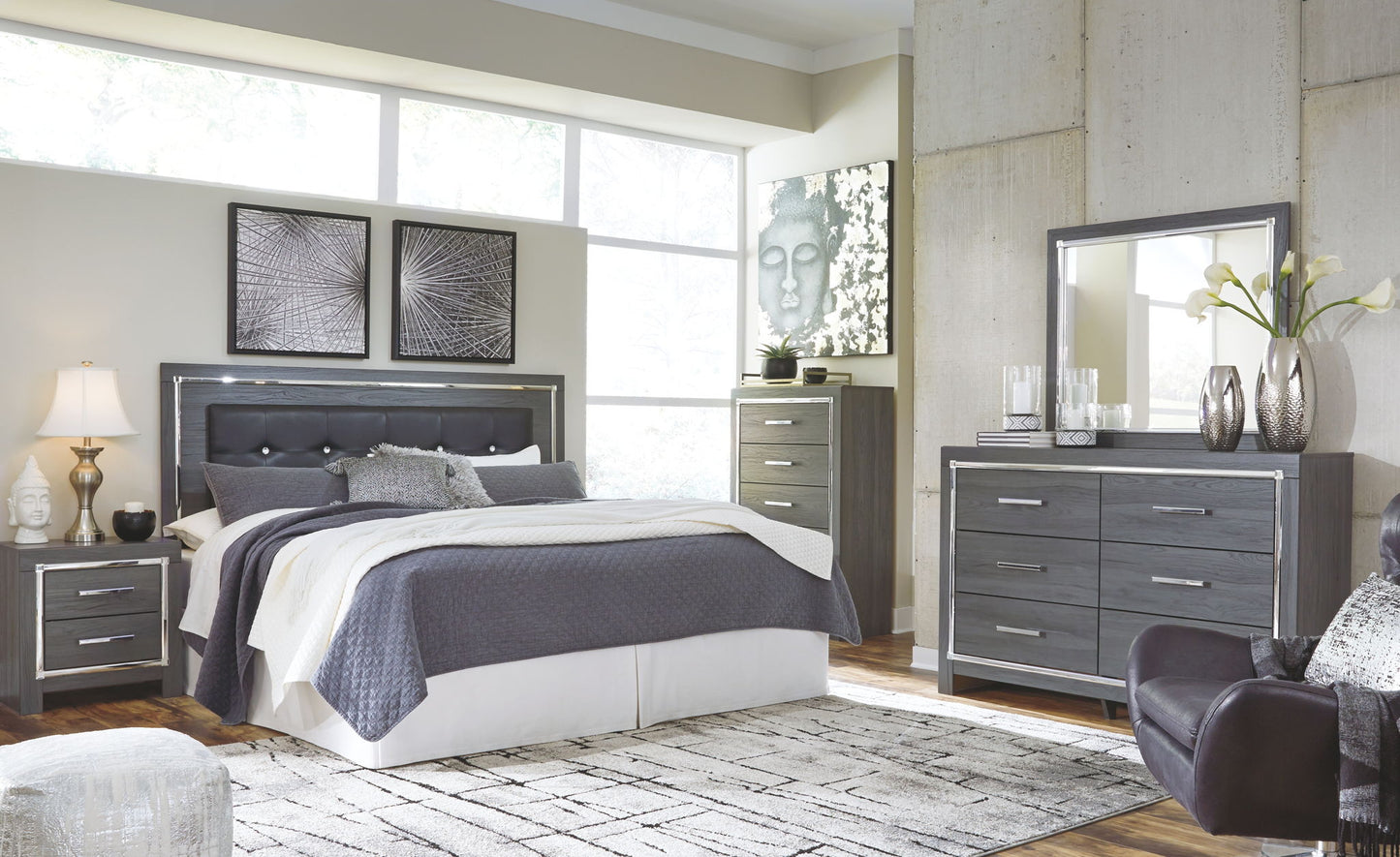 Lodanna - Gray - King Upholstered Panel Headboard With Bolt On Bed Frame