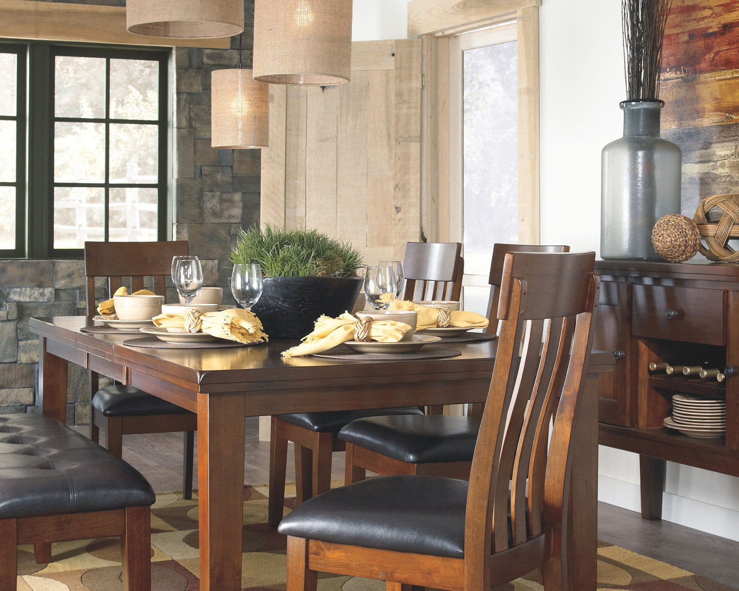 Ralene - Light Brown - 6 Pc. - Extension Table, 4 Side Chairs, Bench