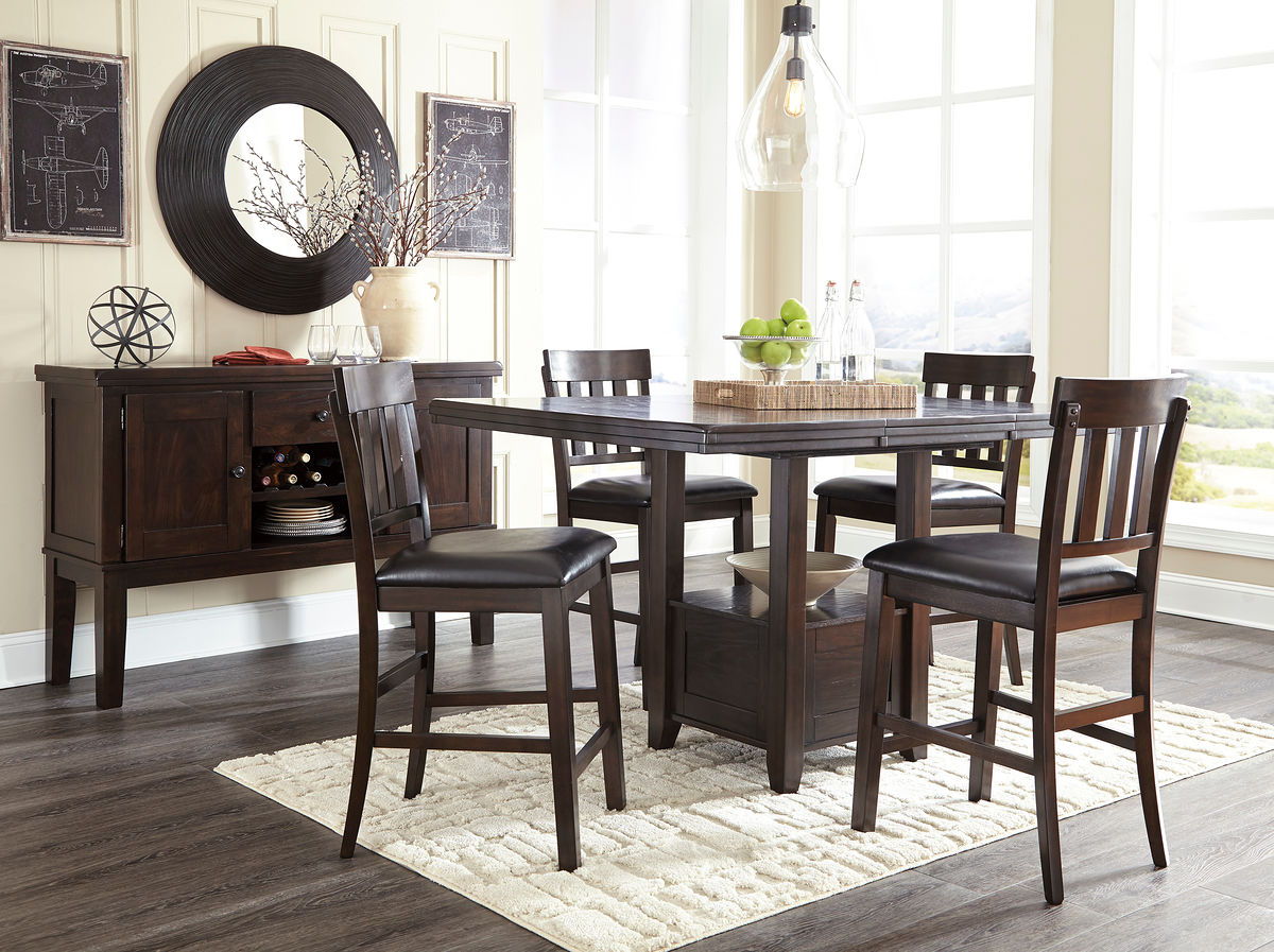Haddigan - Dark Brown - 5 Pc. - Counter Extension Table, 4 Barstools