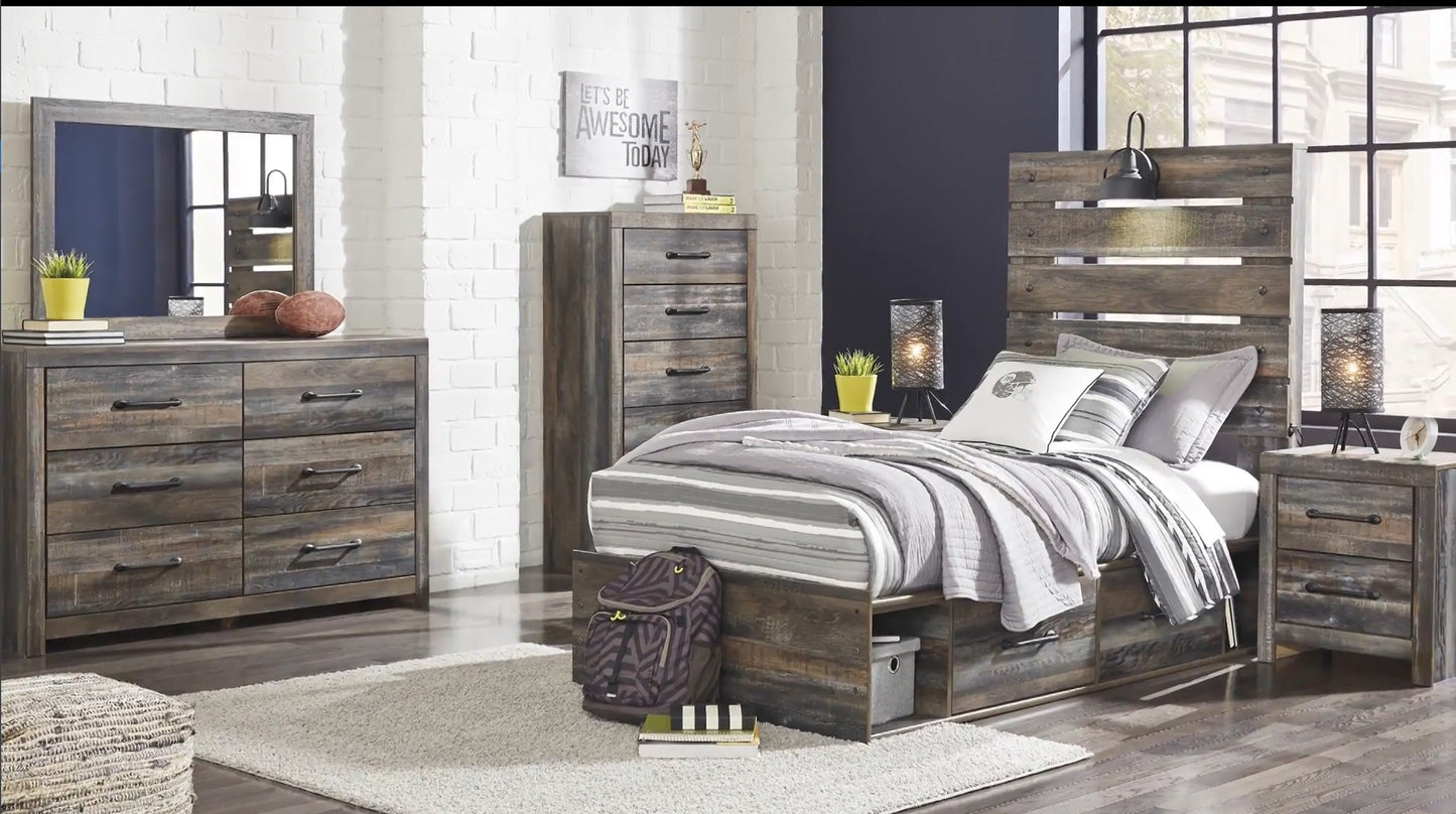 Drystan - Brown / Beige - Twin Panel Headboard With Bolt On Bed Frame