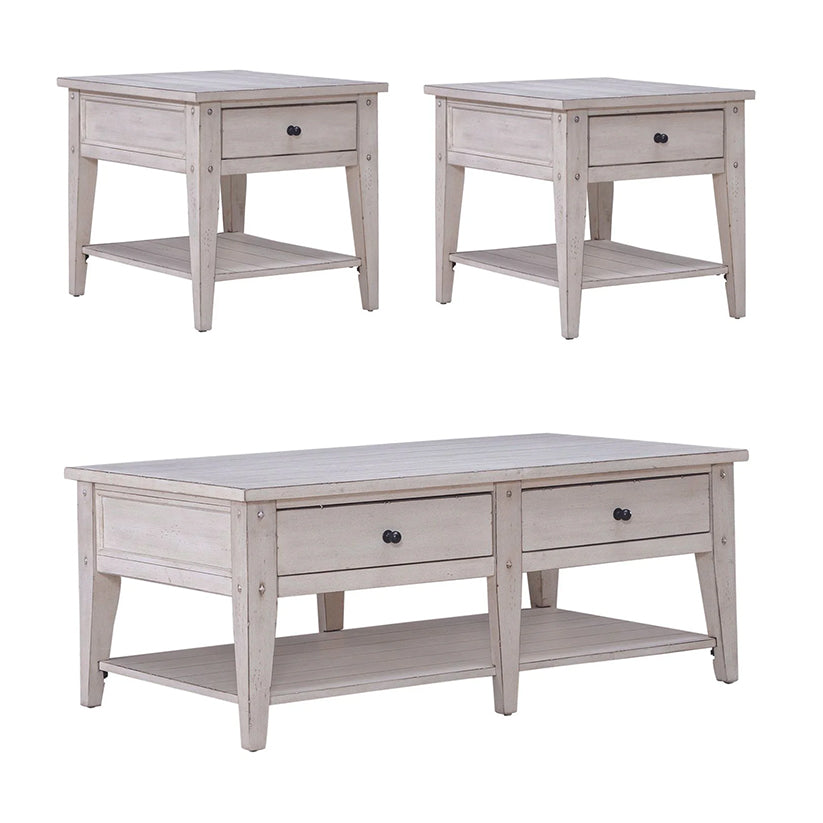 Lake House - 3 Piece Set (1-Cocktail 2-End Tables) - White