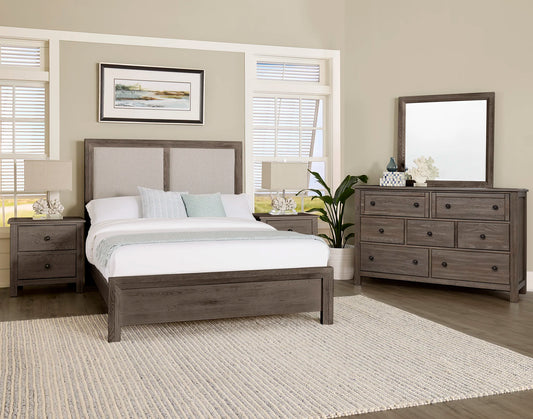 Custom Express - Queen Upholstered Wood Bed - Pebble Grey / Driftwood Grey