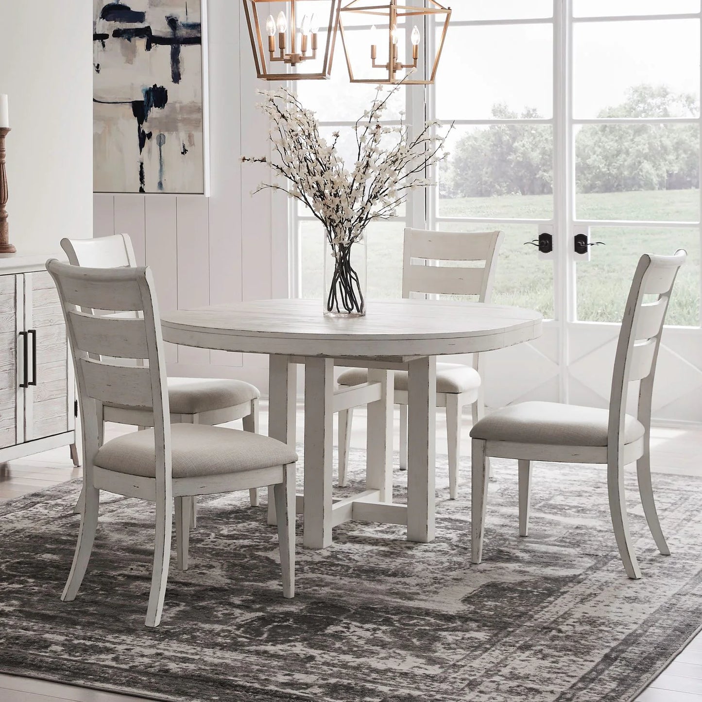 Backroads - 5 Piece Pedestal Table Set - White