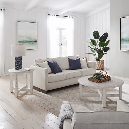 Backroads - 3 Piece Table Set (Round Cocktail Table & 2 Round End Tables) - Parchment Brown & Weathered White