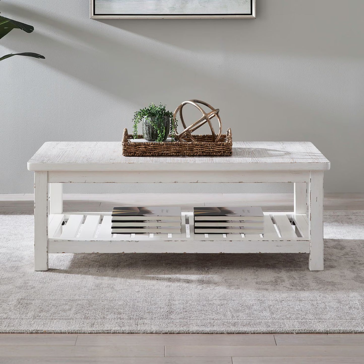 Backroads - Rectangular Cocktail Table - Weathered White & Parchment Brown