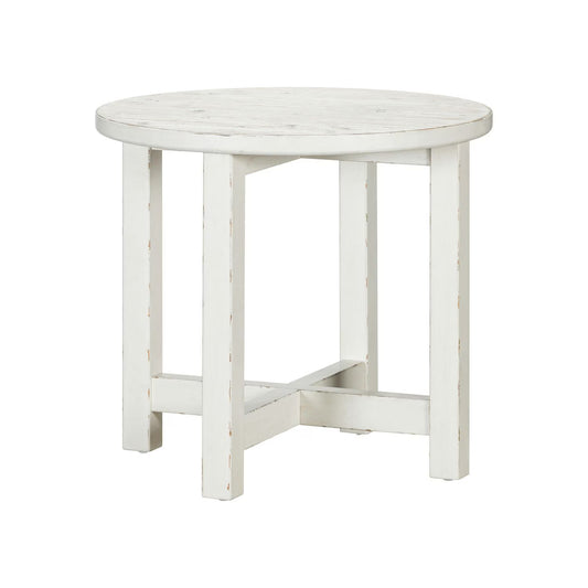 Backroads - Round End Table - Weathered White & Parchment Brown