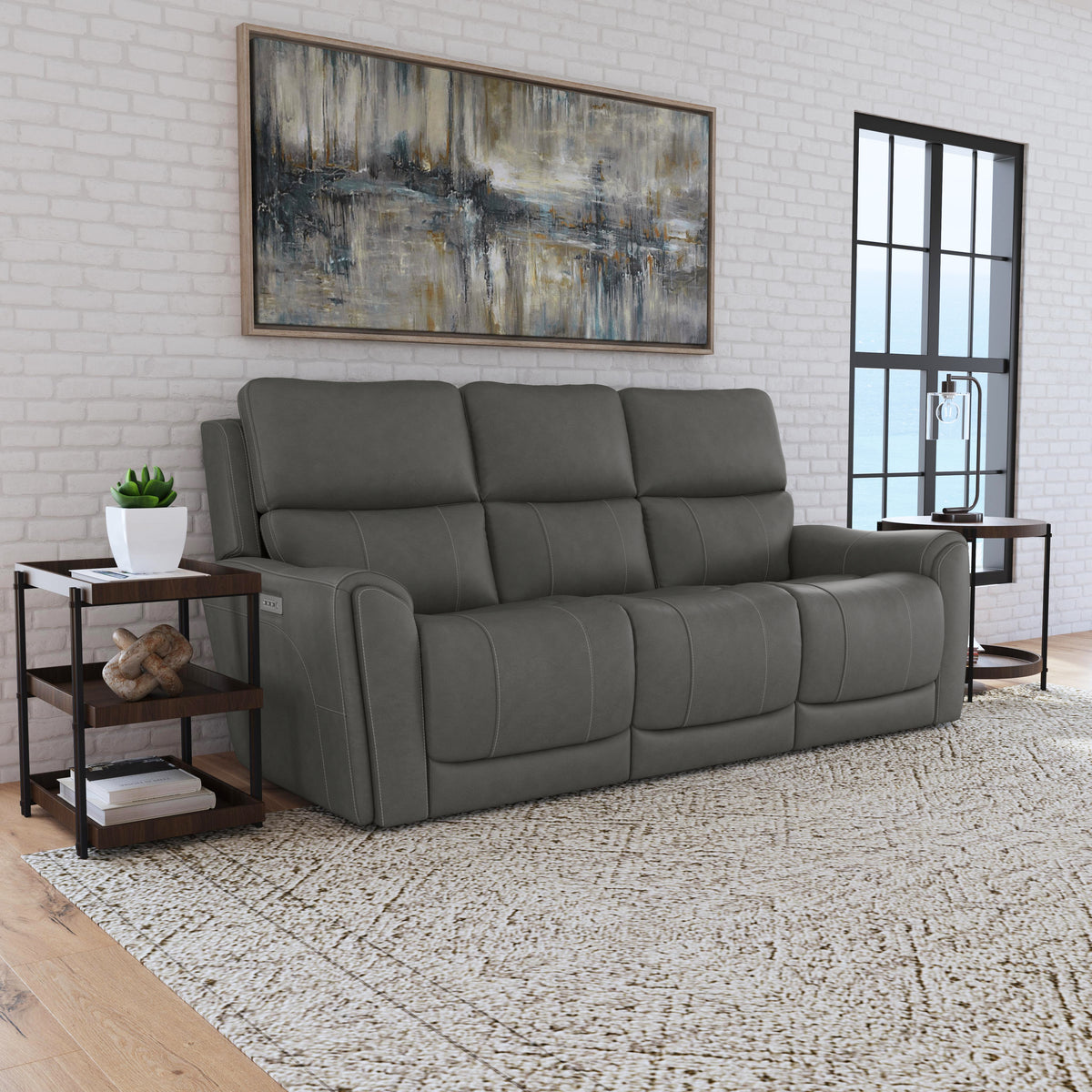 Flexsteel Carter Triple Power Reclining Sofa – Smoke Gray