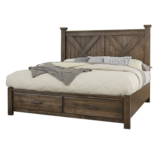 Cool Rustic - Queen X Bed With Storage Footboard - Mink