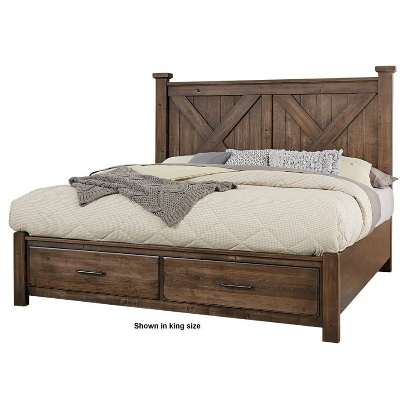 Cool Rustic - Queen X Bed With Footboard Storage - Mink