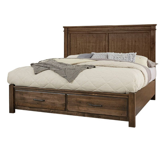 Cool Rustic - California King Mansion Bed Wih Storage Footboard - Mink