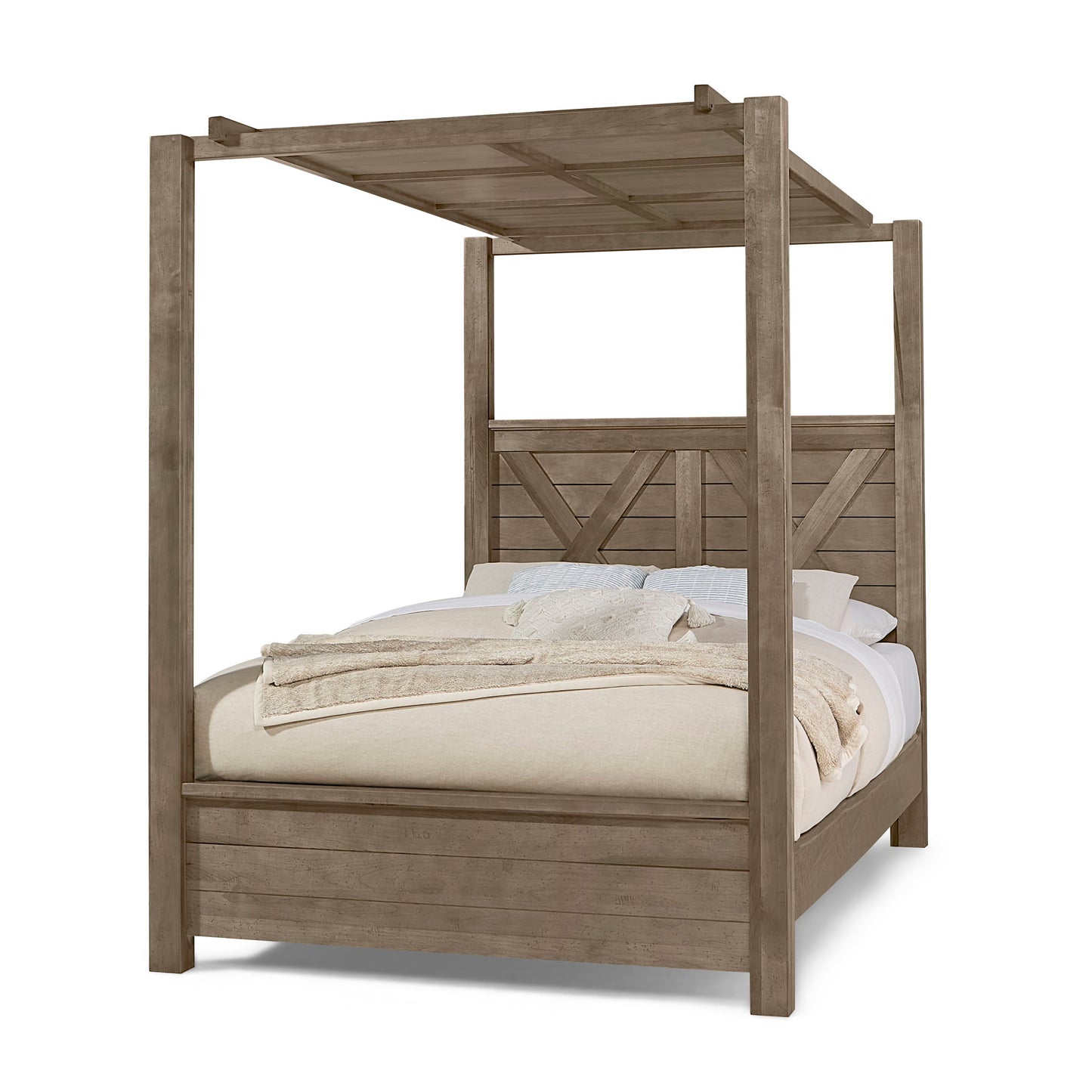 Cool Rustic - Queen Bed With Wood Panel Canopy - Stone Gray