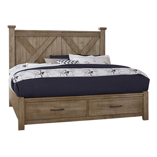 Cool Rustic - Queen X Bed With Storage Footboard - Stone Gray