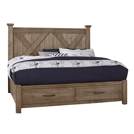 Cool Rustic - California King X Bed With Footboard Storage - Stone Grey