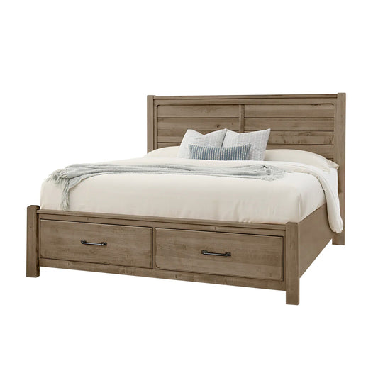Cool Rustic - California King Plank Bed With Storage Footboard - Stone Gray