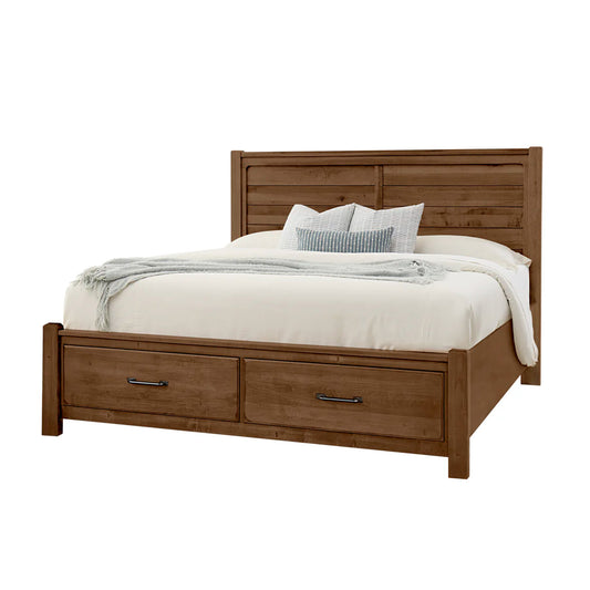 Cool Rustic - California King Plank Bed With Storage Footboard - Amber