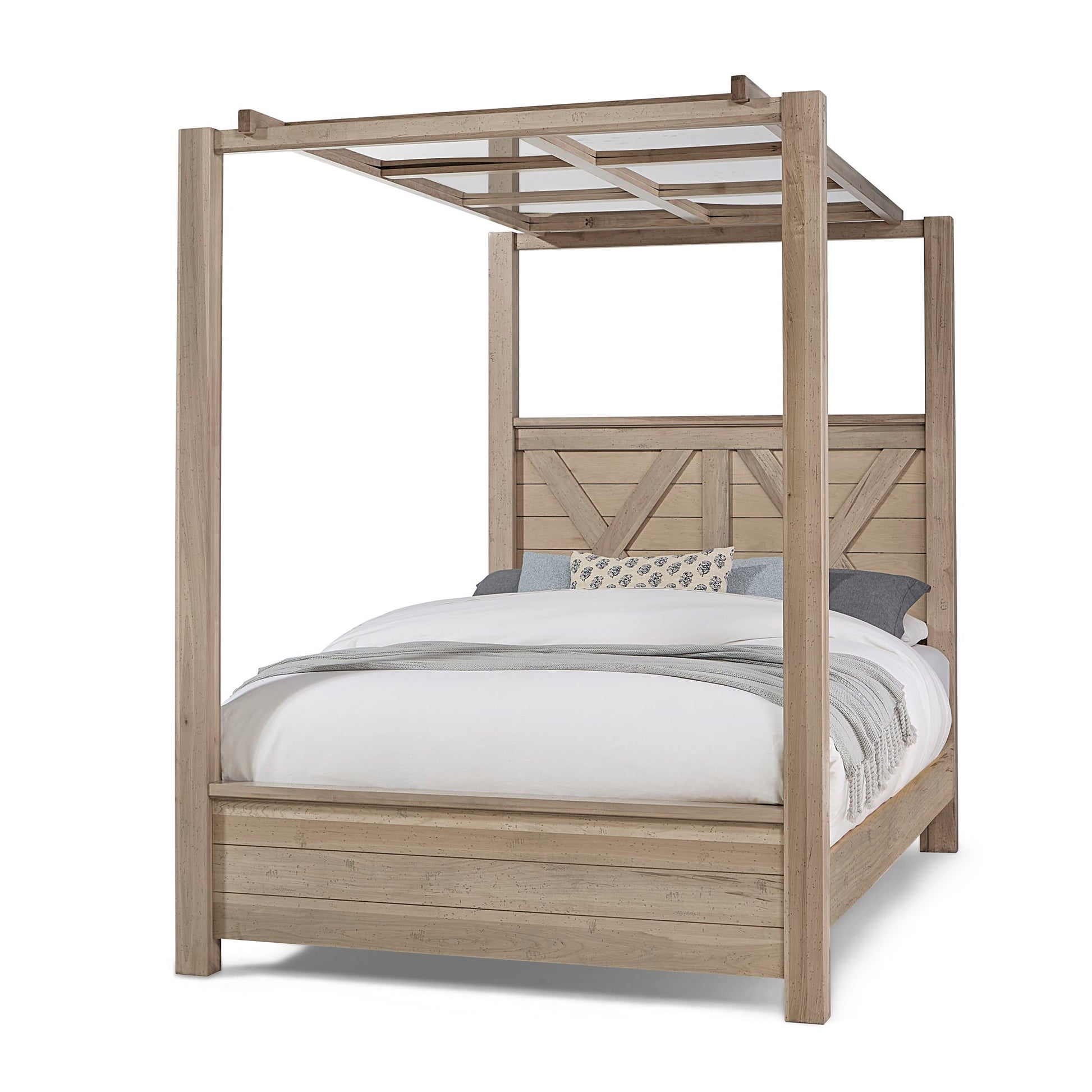 Cool Rustic - Queen Bed With Mirrored Canopy - Clear Maple