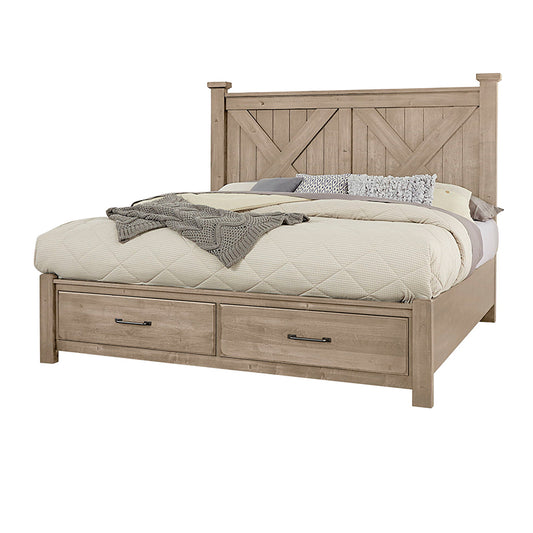 Cool Rustic - Queen X Bed With Footboard Storage - Clear Maple